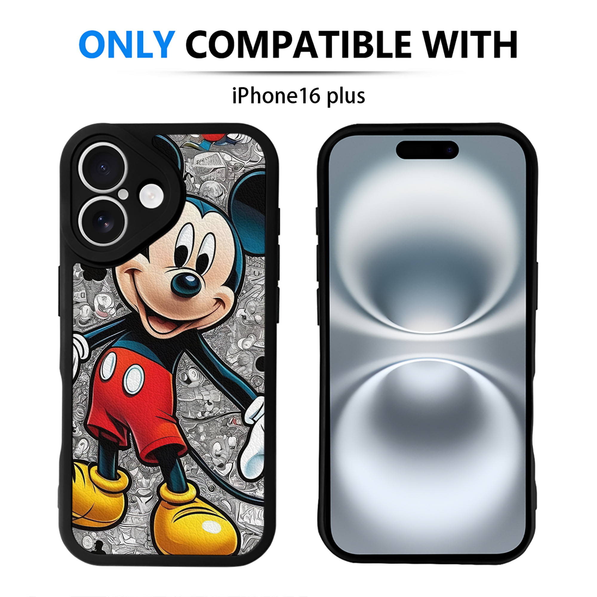 （画像用） ミッキーマウス Mickey Mouse 【iPhone 16シリーズ対応】シリコンスマホケース（レザー調） 材質：シリコン